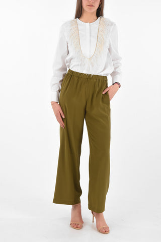Elastic Waistband Silk Palazzo Pants