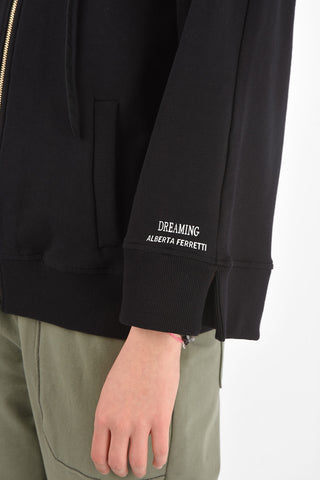 LOVE ME Front Zipped DREAMING Off-Shoulder Hoodie