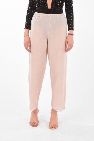 Pantaloni in Cotone con Fondo in Pizzo
