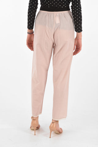 Pantaloni in Cotone con Fondo in Pizzo