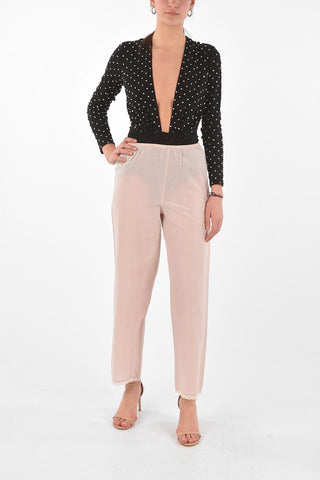Pantaloni in Cotone con Fondo in Pizzo
