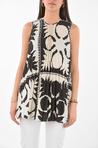 Abstract Motif Pleated Long Top