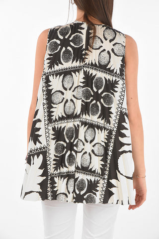 Abstract Motif Pleated Long Top