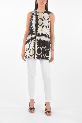 Abstract Motif Pleated Long Top