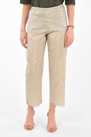 Elastic Waistband Silk Cropped Pants