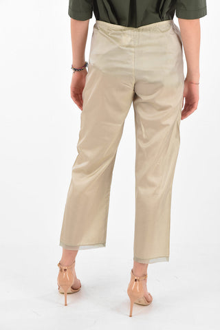 Elastic Waistband Silk Cropped Pants