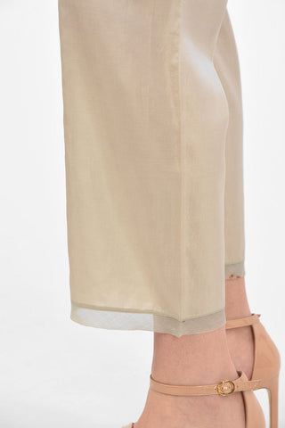 Elastic Waistband Silk Cropped Pants