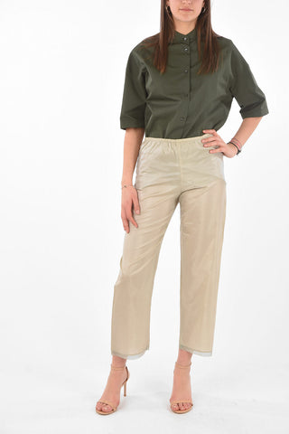 Elastic Waistband Silk Cropped Pants