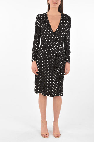 Polka Dot Patterned Wrap Midi Dress