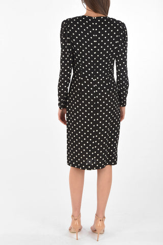 Polka Dot Patterned Wrap Midi Dress