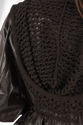Openwork Hood Drawstring Leather Jacket