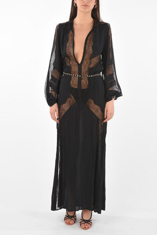 V Neck Lace Insert Viscose Dress