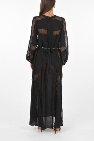 V Neck Lace Insert Viscose Dress