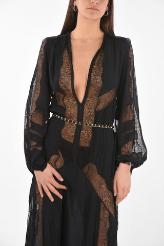 V Neck Lace Insert Viscose Dress