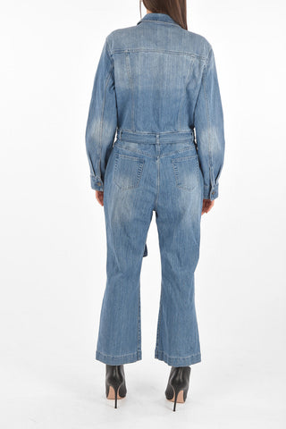 Long-sleeved Belted Denim Jumpsuit
