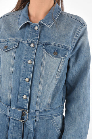 Long-sleeved Belted Denim Jumpsuit