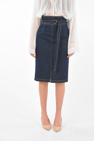 Longuette in Denim con Cintura e Zip Posteriore