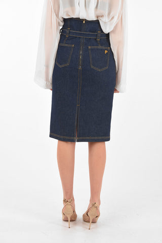 Longuette in Denim con Cintura e Zip Posteriore