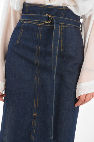 Longuette in Denim con Cintura e Zip Posteriore
