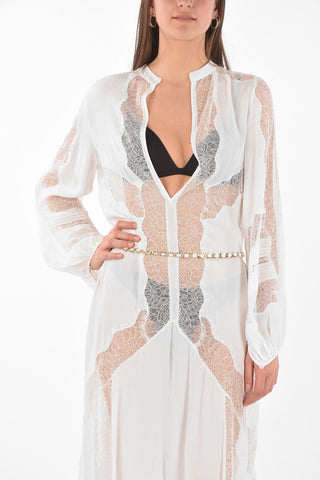 V Neck Lace Insert Viscose Dress