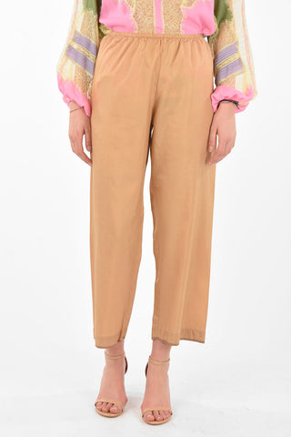 Elastic Waistband Silk Cropped Pants