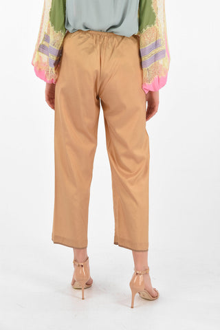 Elastic Waistband Silk Cropped Pants