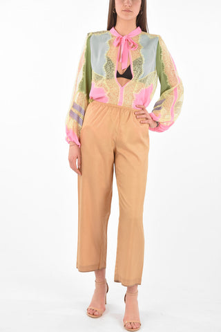 Elastic Waistband Silk Cropped Pants