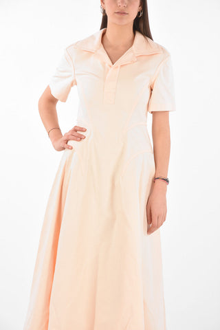 Padded Detail Denim Long Dress