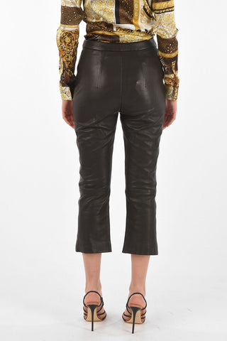 Pantaloni Cropped in Pelle con Bottoni