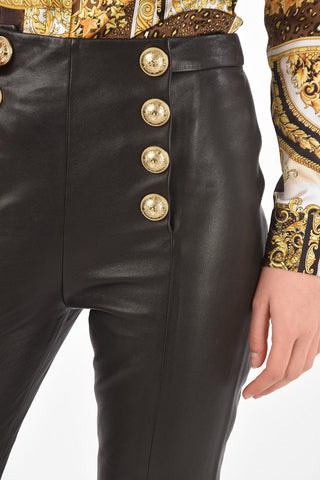 Pantaloni Cropped in Pelle con Bottoni