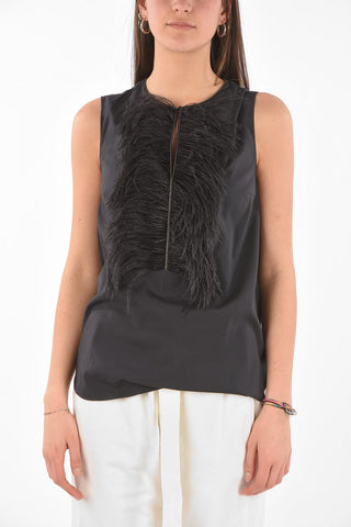 Ostrich Feather Detail Silk Blend Top