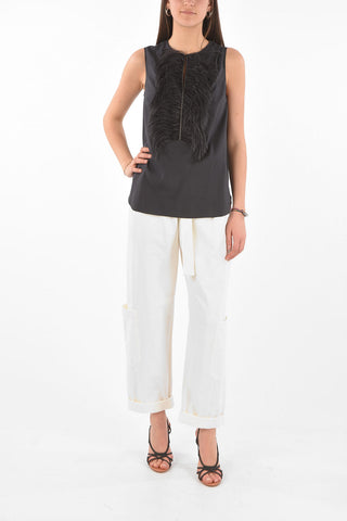 Ostrich Feather Detail Silk Blend Top