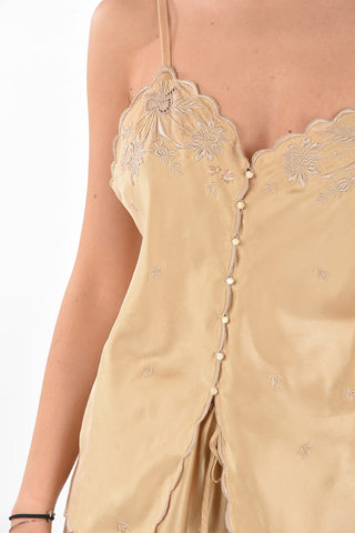 Completo Top e Pantalone in Seta Ricamata con Bottoni