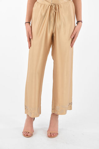 Completo Top e Pantalone in Seta Ricamata con Bottoni