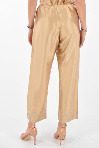 Completo Top e Pantalone in Seta Ricamata con Bottoni