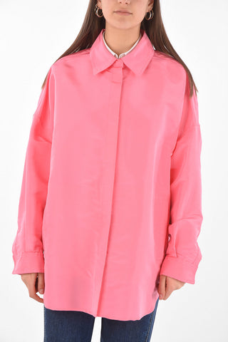 Snap Button Silk Oversized Shirt