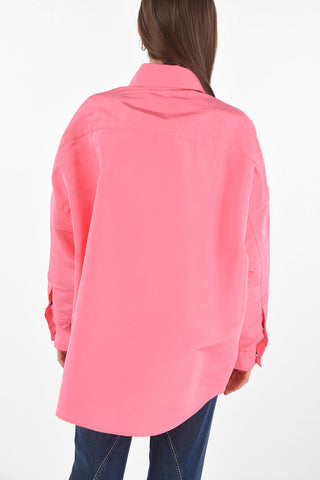 Snap Button Silk Oversized Shirt