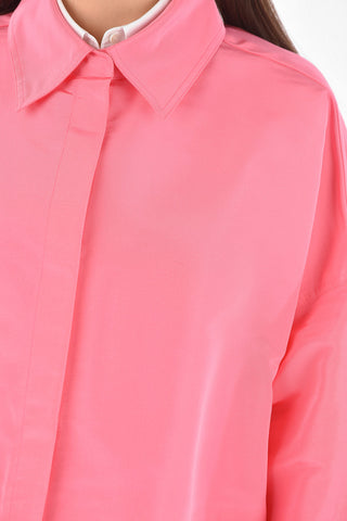 Snap Button Silk Oversized Shirt