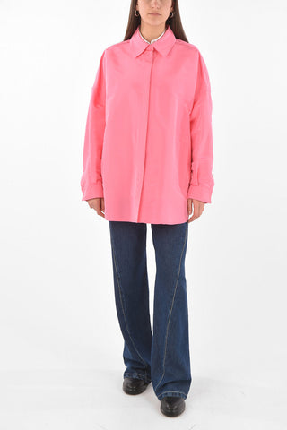 Snap Button Silk Oversized Shirt