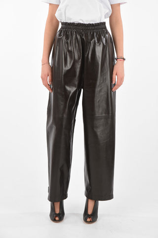 3 Pocket Elastic Waistband Leather Palazzo Pants