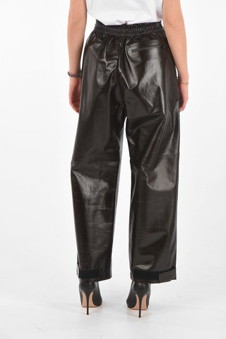 3 Pocket Elastic Waistband Leather Palazzo Pants