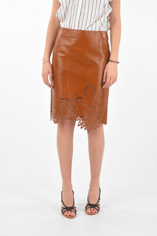 Openwork Detail LASS Leather Midi Skirt