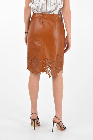 Openwork Detail LASS Leather Midi Skirt
