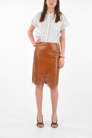 Openwork Detail LASS Leather Midi Skirt