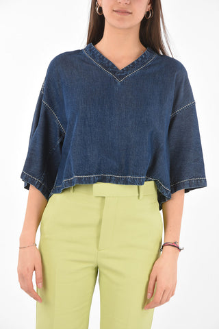 V Neck Denim Crop Top
