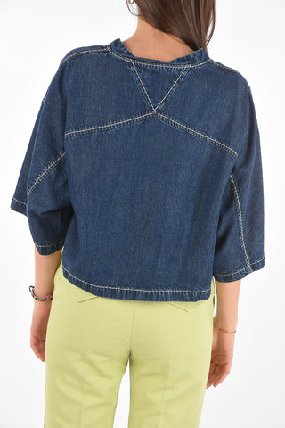 V Neck Denim Crop Top