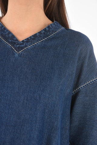 V Neck Denim Crop Top
