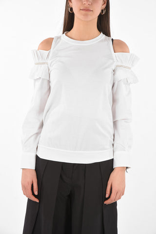 Ruffle Detail Off-Shoulder T-Shirt
