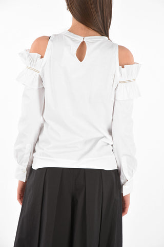 Ruffle Detail Off-Shoulder T-Shirt