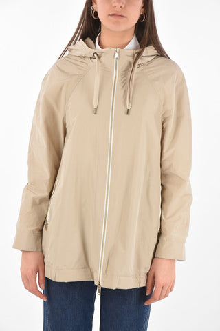 Giacca a Vento in Misto Cotone con Cappuccio e Zip
